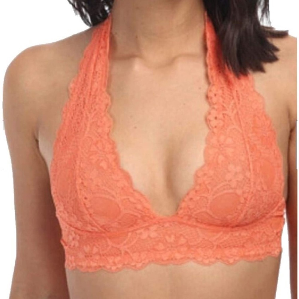 Free People Galloon Lace Halter Bra Light Orange